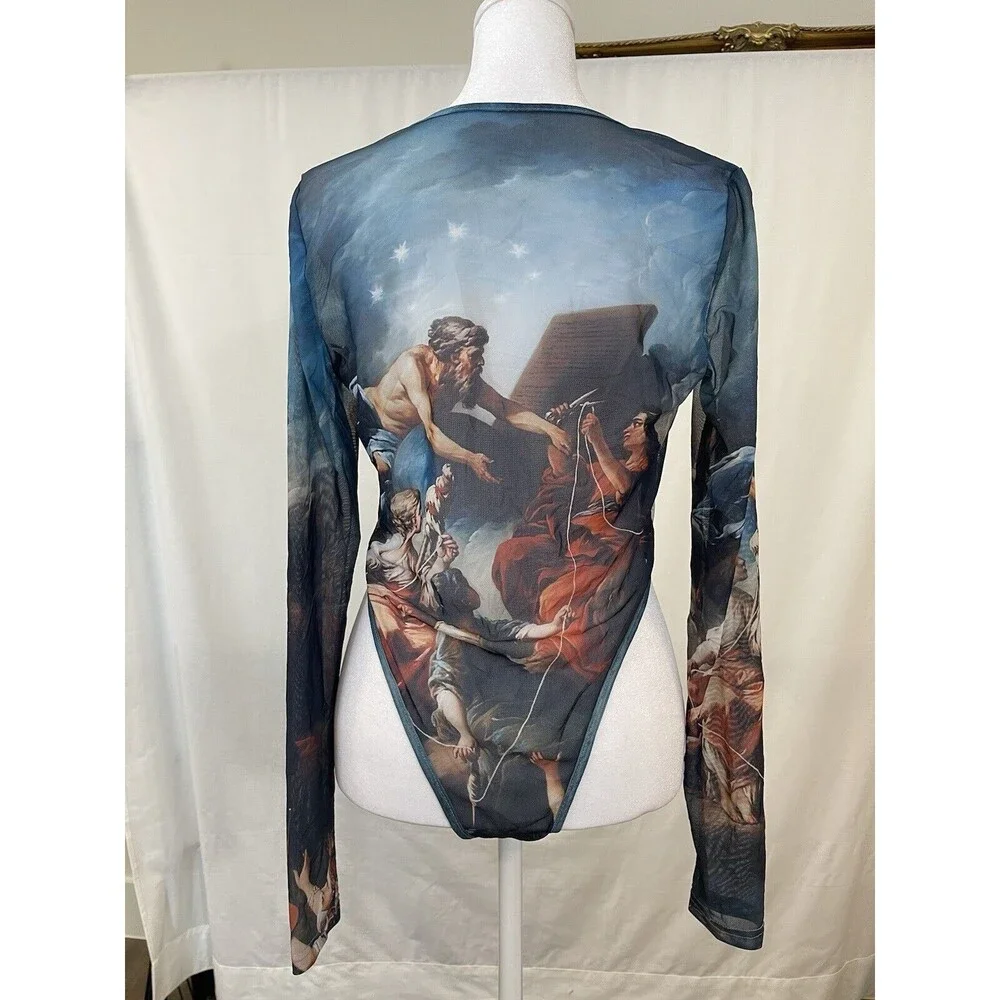 Art To Wear Womens M L Abstract mesh long sleeve lace bodysuit Y2K Whimsigoth - Picture 8 of 16